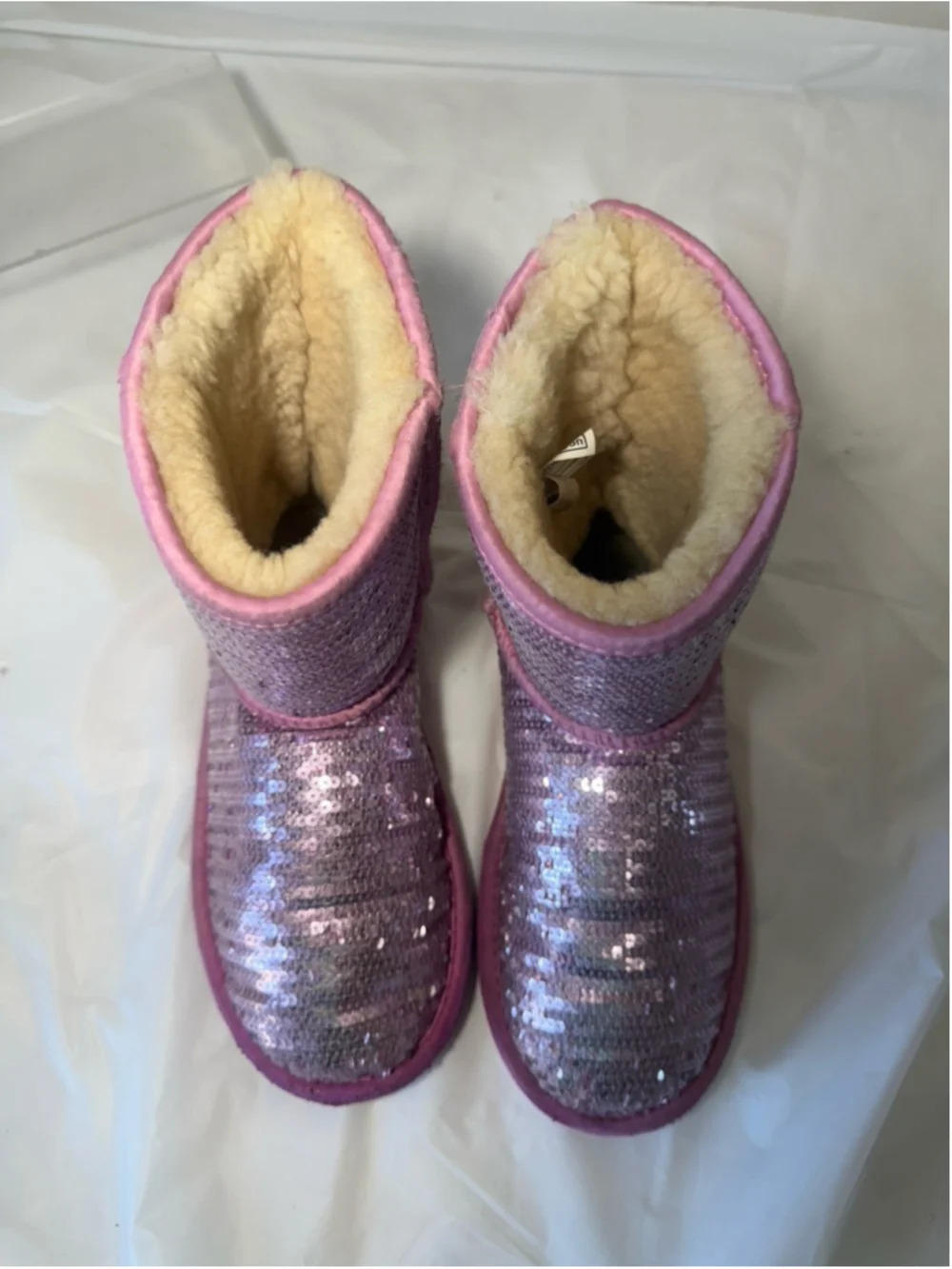 GIRLS UGG AUSTRALIA PINK SEQUIN WINTER BOOTS SHEEPSKIN LINED SPARKLE US 3/UK 2